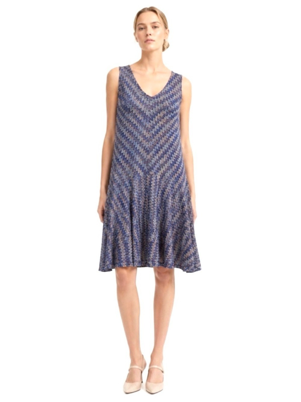 ANTHROPOLOGIE Maeve Sleeveless Midi Dress Drop Waist Blues & Purples Fine Knit M